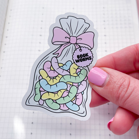 Gummy Bookworm Vinyl Die Cut Sticker