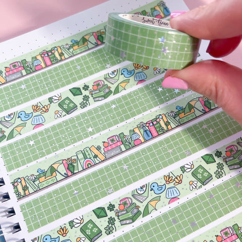 Holo Foil Lime Green Grid Washi Tape (15mm)