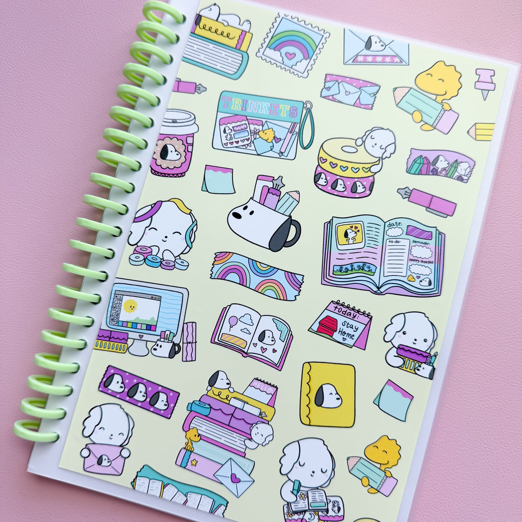 A5 Bean + Pup Stationery Green Coil Reusable Sticker Book