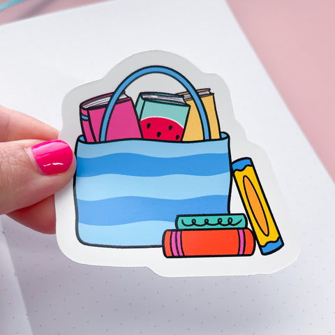 Beachy Book Bag Vinyl Die Cut Sticker