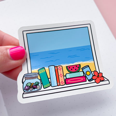 Beachy Bookish Window Vinyl Die Cut Sticker