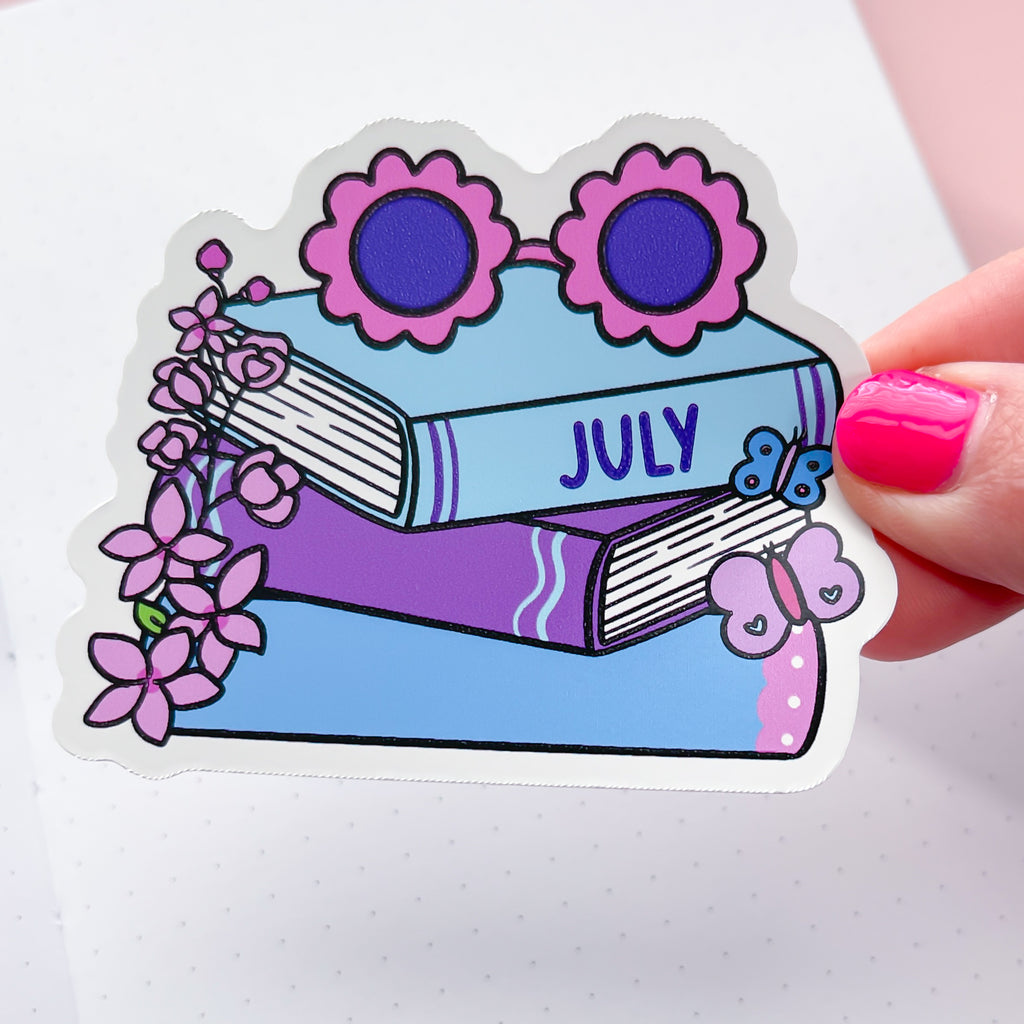 July Book Stack 2025 Vinyl Die Cut Sticker