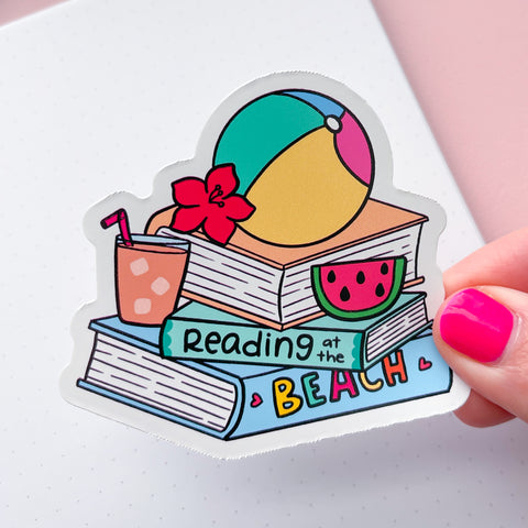 Beachy Book Stack Vinyl Die Cut Sticker