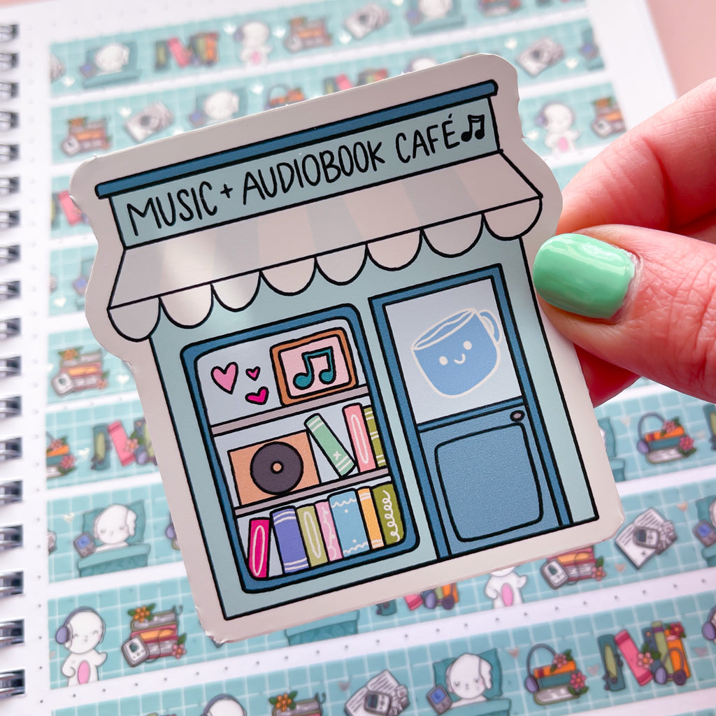Music & Audiobook Cafe Vinyl Die Cut Sticker