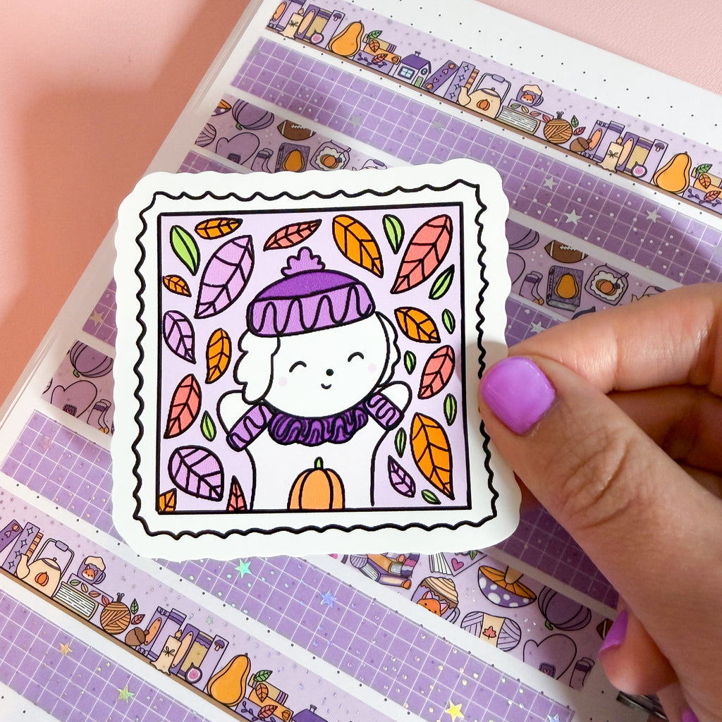 Lavender Fall Bean Stamp Vinyl Die Cut Sticker