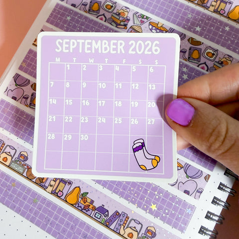 September 2026 Calendar Vinyl Die Cut Sticker
