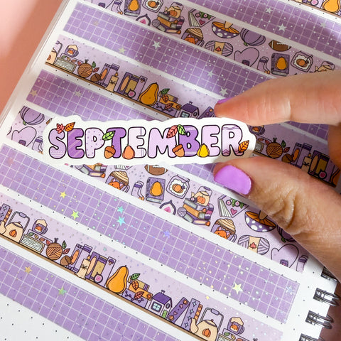 September Leaves Word Vinyl Die Cut Sticker