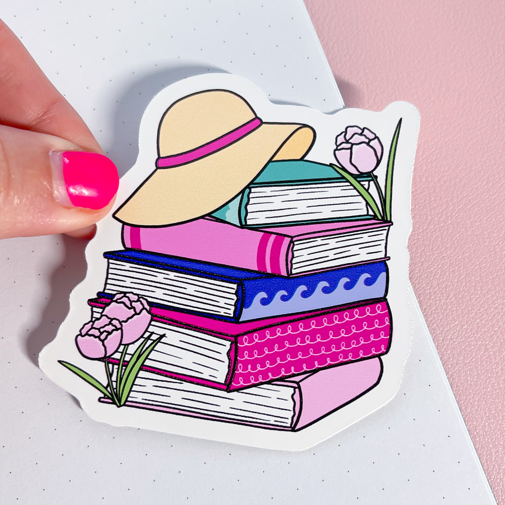 Girl Summer Book Stack Vinyl Die Cut Sticker