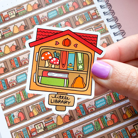 Fall Little Library Vinyl Die Cut Sticker