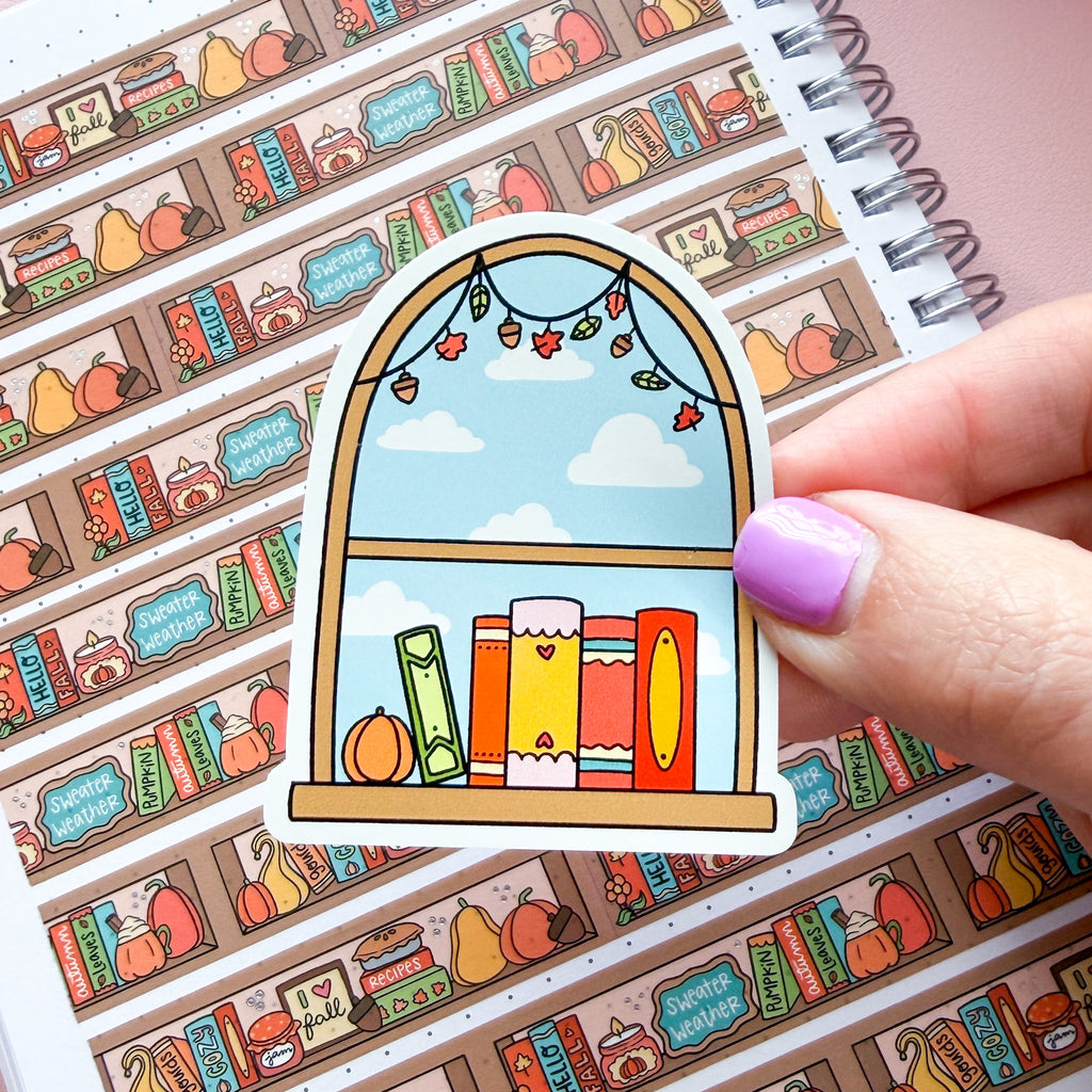 Fall Reading Window Vinyl Die Cut Sticker