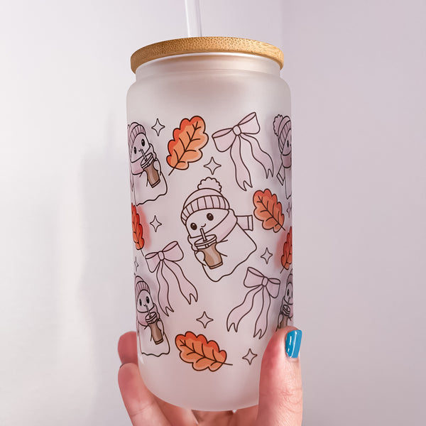 Fall Ghosts Frosted Can Glass