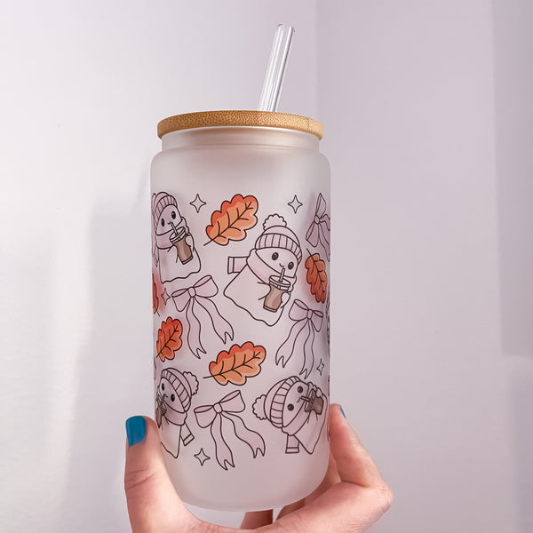 Fall Ghosts Frosted Can Glass