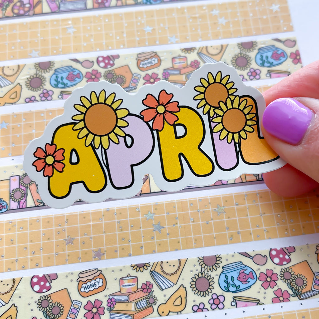 April Floral Word Vinyl Die Cut Sticker