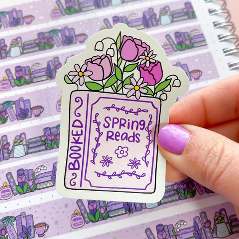 Spring Book Floral Vase Vinyl Die Cut Sticker