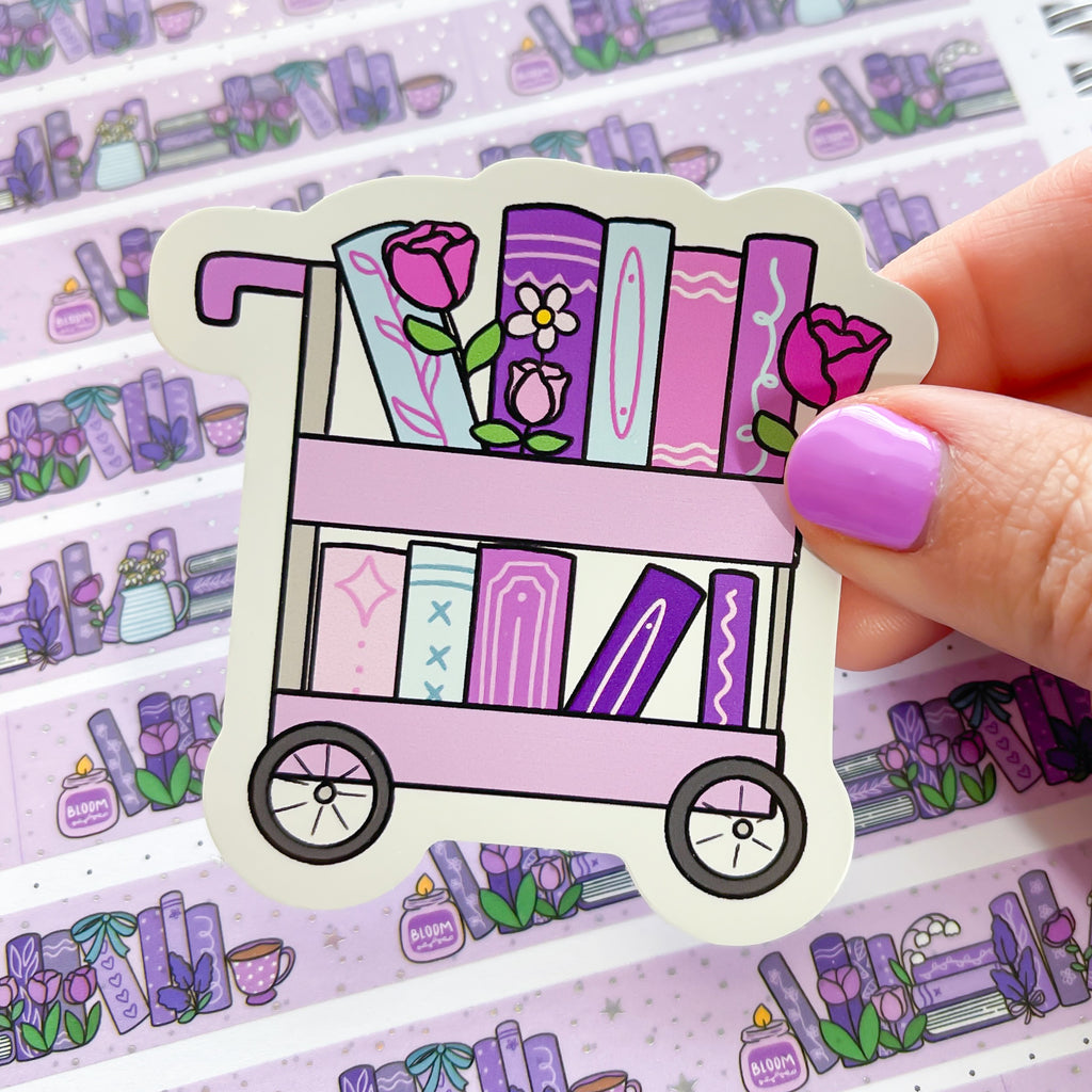 Spring Book Cart Vinyl Die Cut Sticker