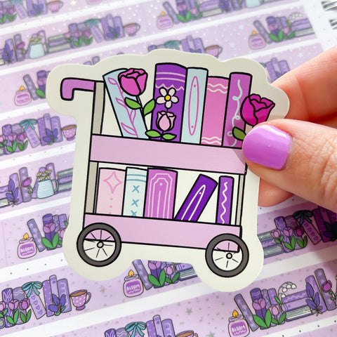 Spring Book Cart Vinyl Die Cut Sticker