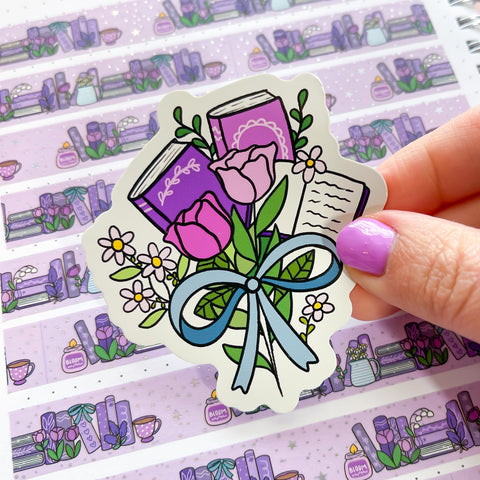 Book Floral Bouquet Vinyl Die Cut Sticker