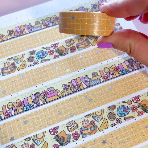 Holo Foil Sunny Yellow Grid Washi Tape
