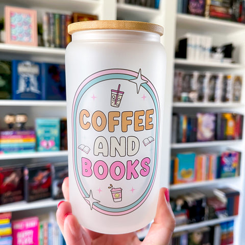 Cute Coffee & Books Frosted Can Glass