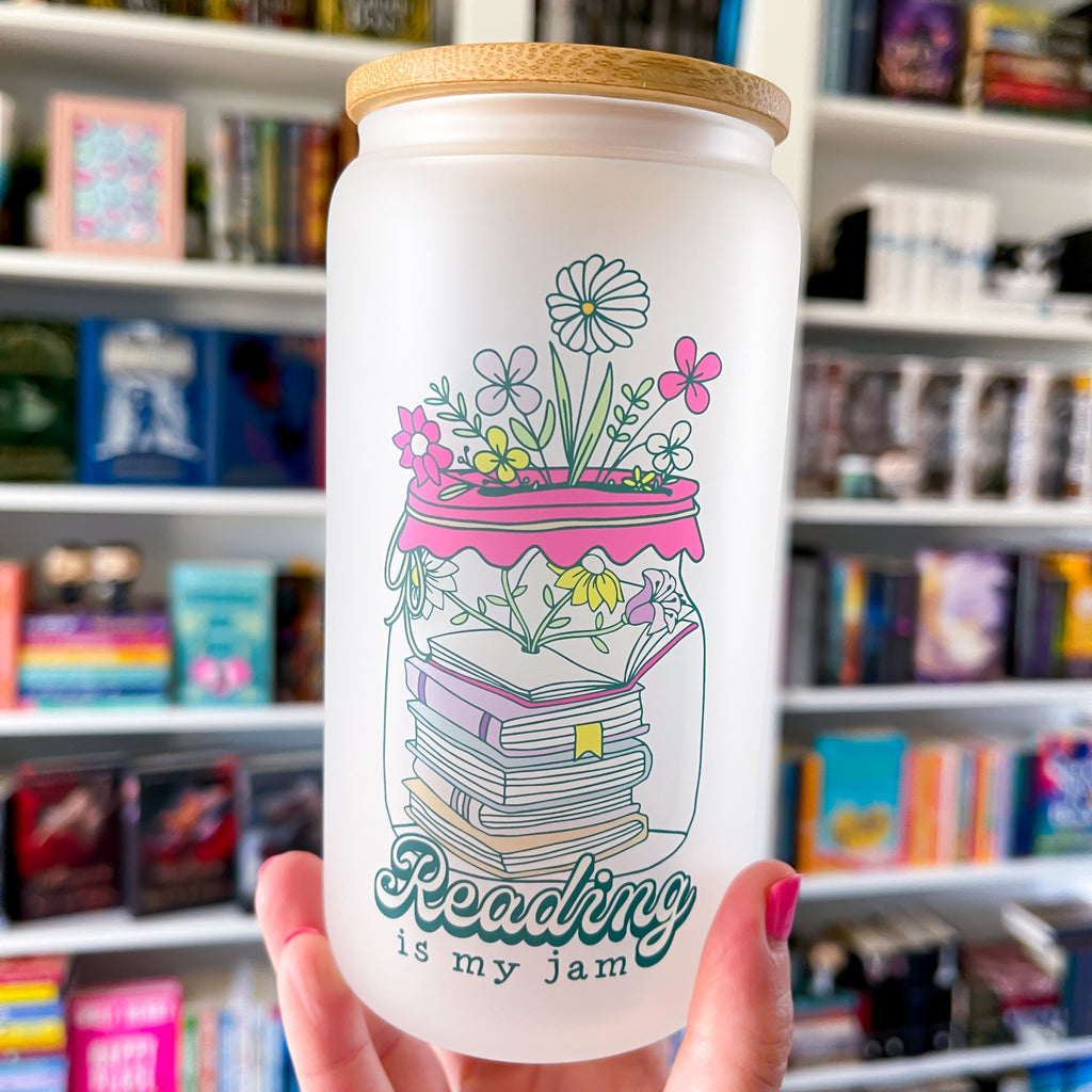 Reading Is My Jam Bookish Frosted Can Glass