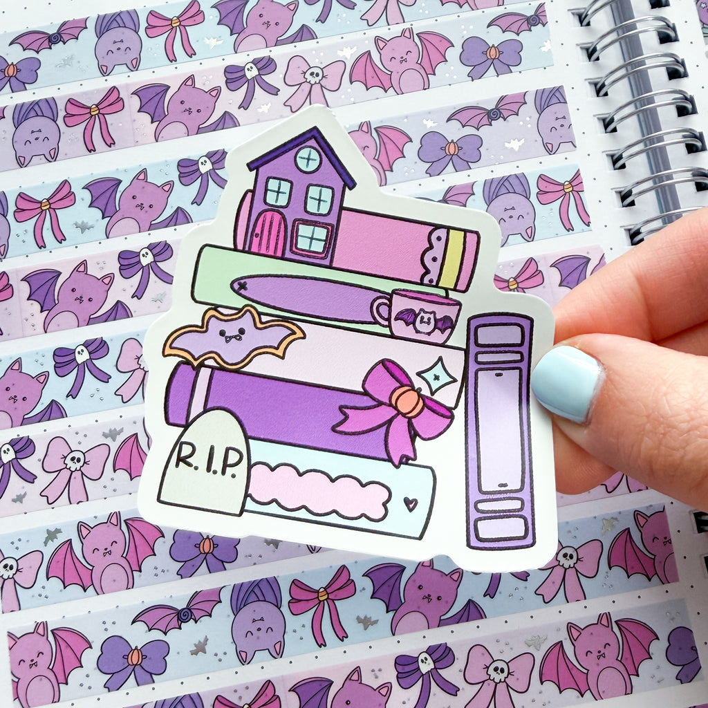 Batty Book Stack Vinyl Die Cut Sticker