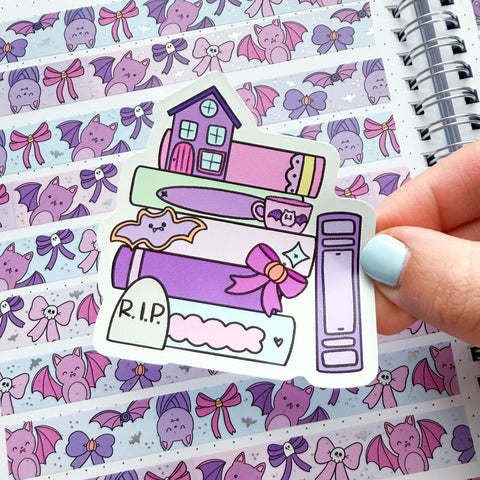 Batty Book Stack Vinyl Die Cut Sticker
