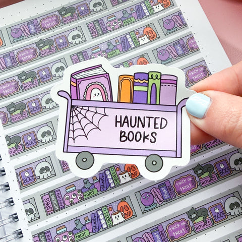 Haunted Book Cart Vinyl Die Cut Sticker