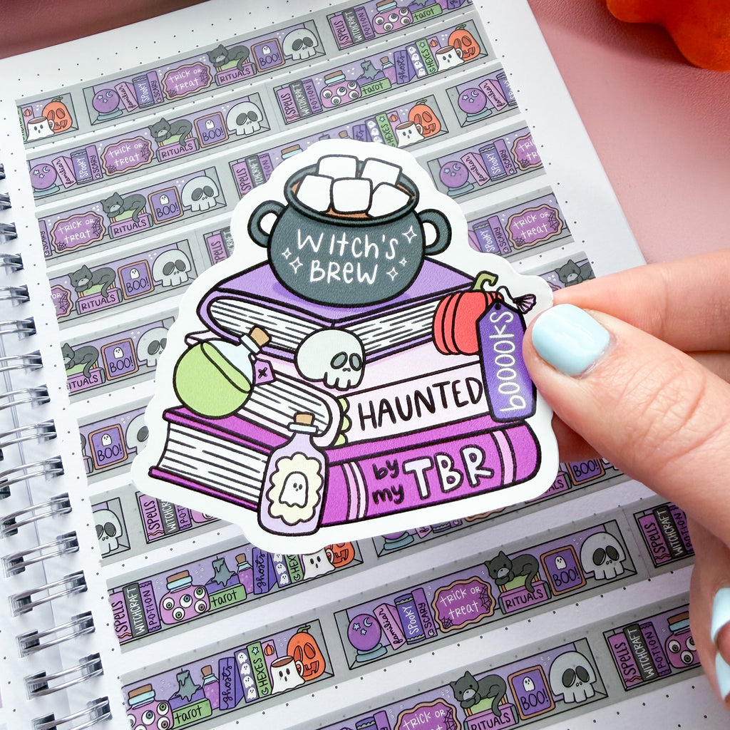 Haunted TBR Book Stack Vinyl Die Cut Sticker