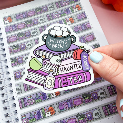 Haunted TBR Book Stack Vinyl Die Cut Sticker