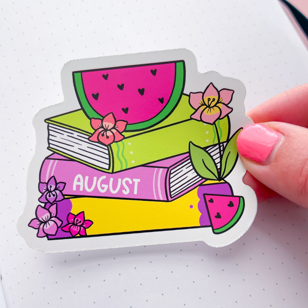 August Book Stack 2025 Vinyl Die Cut Sticker