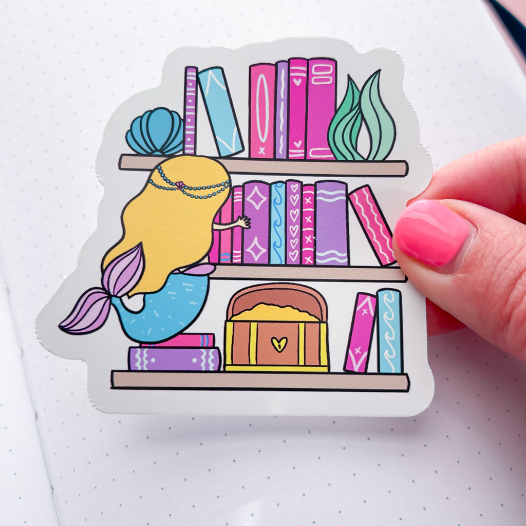 Blonde Bookish Mermaid Vinyl Die Cut Sticker