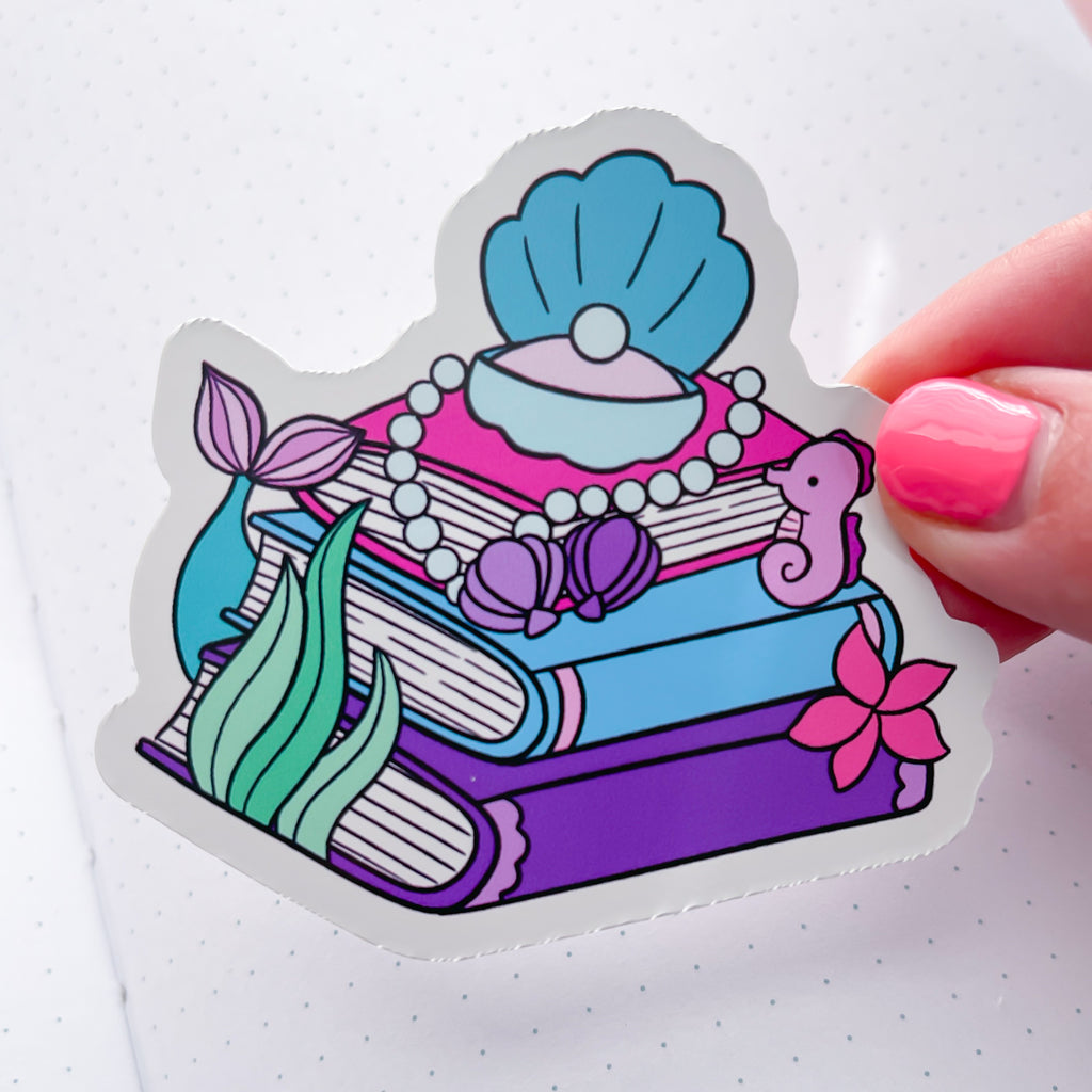 Mermaid Book Stack Vinyl Die Cut Sticker