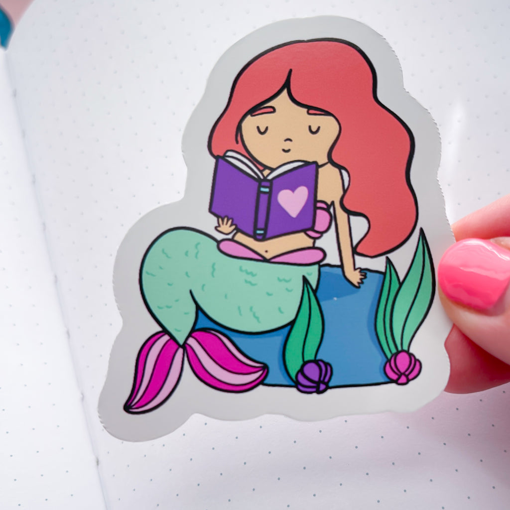 Red Bookish Mermaid Vinyl Die Cut Sticker