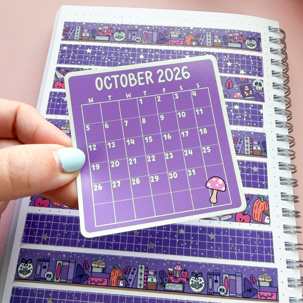 October 2026 Calendar Vinyl Die Cut Sticker
