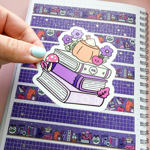 October 2026 Book Stack Vinyl Die Cut Sticker