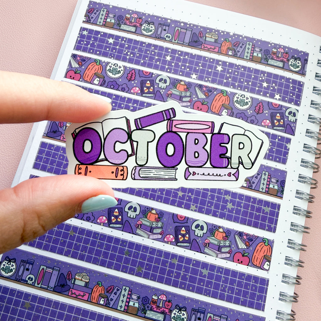 October Bookish Word Vinyl Die Cut Sticker