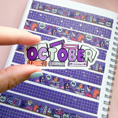 October Bookish Word Vinyl Die Cut Sticker