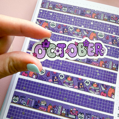 October Floral Word Vinyl Die Cut Sticker