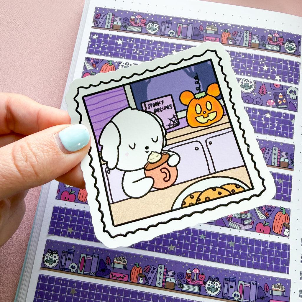 Spooky Purple Bean Stamp Vinyl Die Cut Sticker