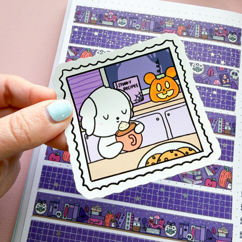Spooky Purple Bean Stamp Vinyl Die Cut Sticker