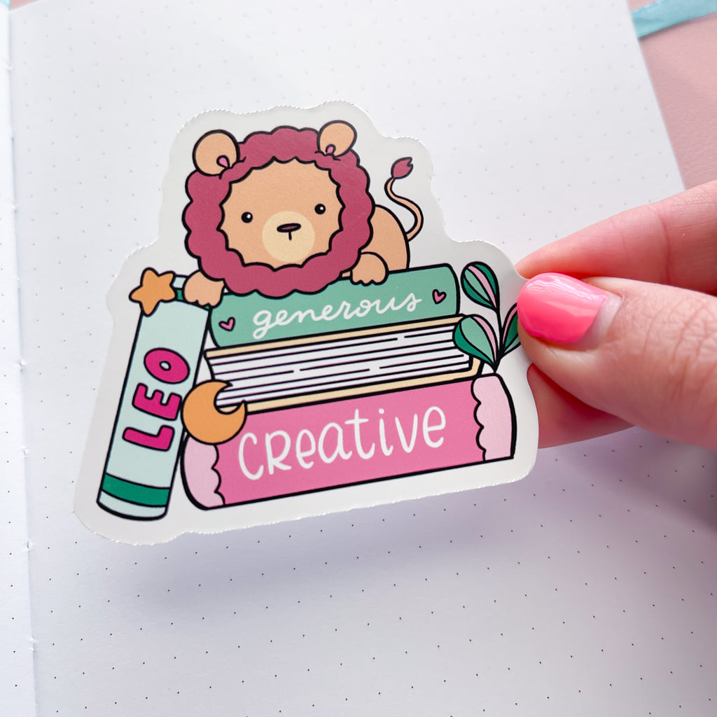 Leo Book Stack Vinyl Die Cut Sticker