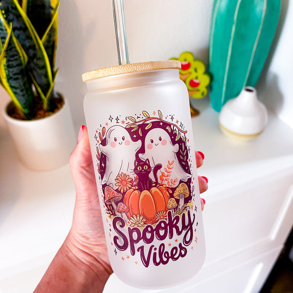 Ghosts Halloween Season 16 Oz Frosted Can Glass Cups