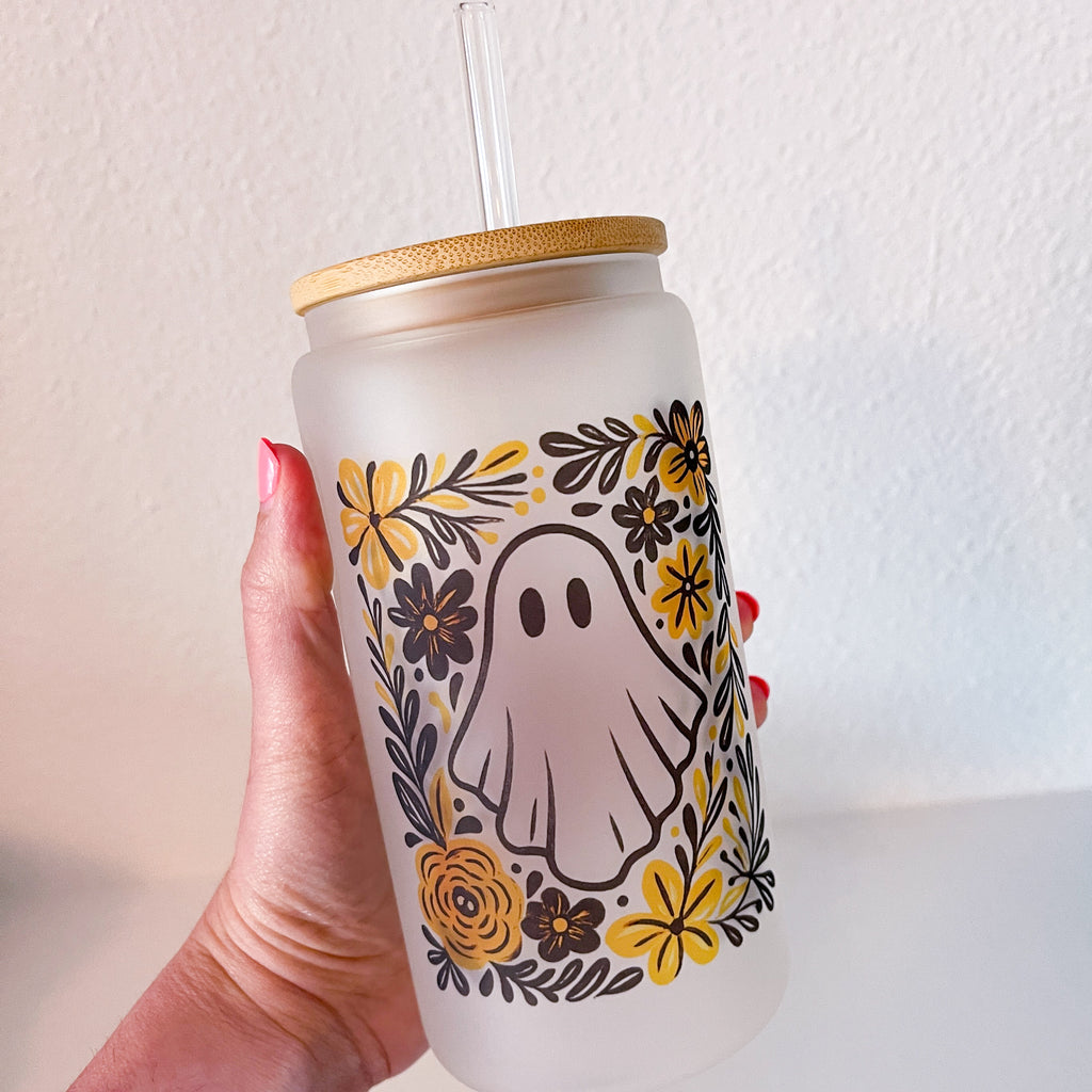 Ghosts + Flowers Frosted Can Glass
