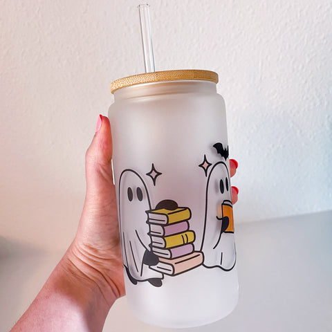 Ghosts Halloween Season 16 Oz Frosted Can Glass Cups