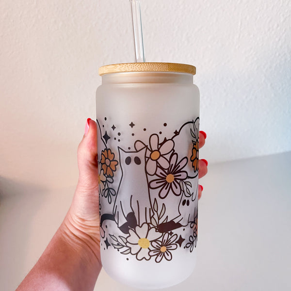 Ghosts Halloween Season 16 Oz Frosted Can Glass Cups