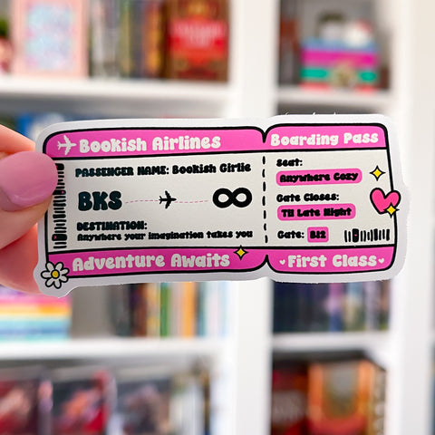 Bookish Airlines Ticket Vinyl Die Cut Sticker