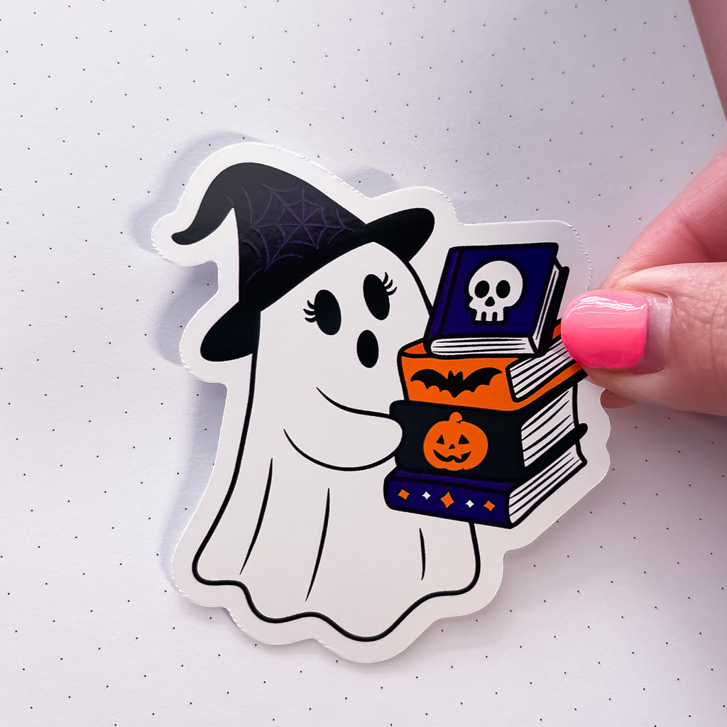 Witchy Reading Ghost Vinyl Die Cut Sticker