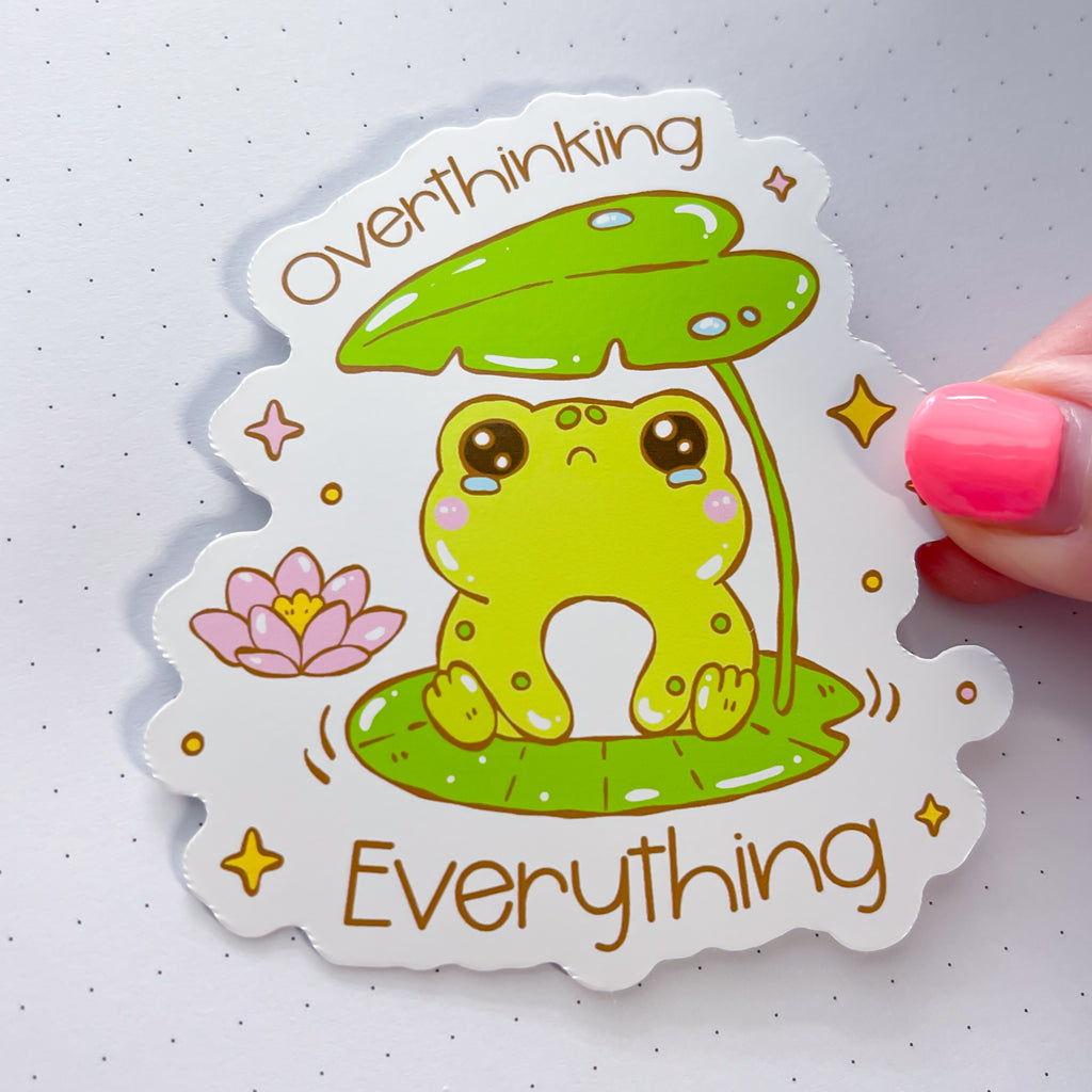 Overthinking Frog Vinyl Die Cut Sticker
