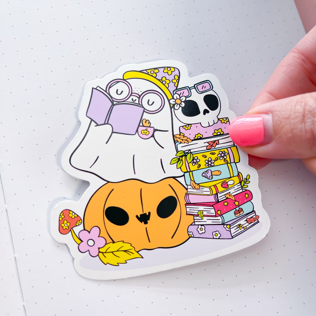 Groovy Bookish Ghost Vinyl Die Cut Sticker