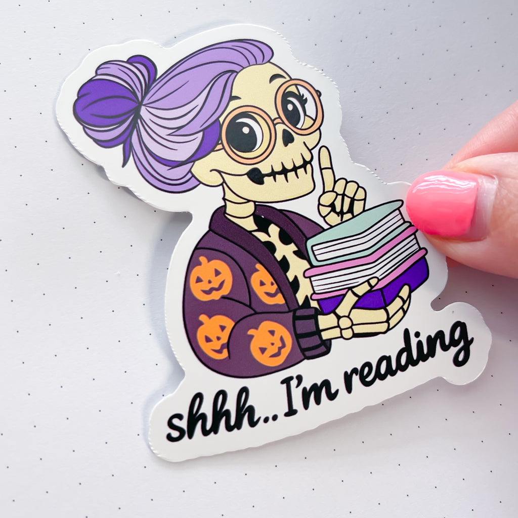 Shh Reading Skeleton Vinyl Die Cut Sticker